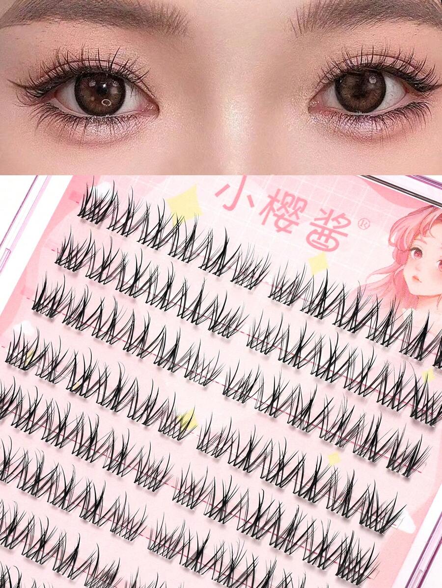 140/120/100/80Clustered Segmented False Eyelashes C Curl, Handmade Woven False Eyelashes, Single Cluster Eyelashes,10-13mm Size, Reusable, Natural Soft, Long-Lasting Effect, Korean False Eyelashes, Gift, Suitable For Women And Girls, Large Volume Segmented False Eyelash Clusters, Eyelash Clusters, Single Eyelashes, False Eyelashes - 黑色 - 查看 1