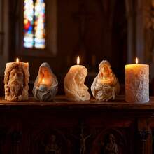 1个耶稣、圣母玛利亚、十字架圆柱形工艺蜡烛制作硅胶模具 - 白色 - 查看 1