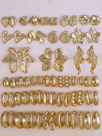 6-30件套镀金女士耳环套装，大花瓣花朵和几何纹理C形耳钉，适合日常佩戴，是送给家人、朋友和女朋友的绝佳礼物。