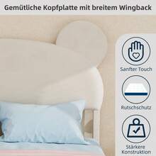 Nowoczesne i minimalistyczne tapicerowane łóżko z miękkim zagłówkiem z motywem kreskówkowym, 140x200 cm, beżowe, wielofunkcyjny mebel do sypialni, wysoka rama z systemem podnoszenia gazowego, materac nie jest wliczony w cenę. - Beż + tkanina + metal + pianka memory - Zobacz 5