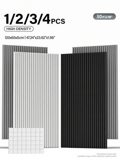 JIPO SPORT 1/2/3/4 Pcs Large Size (120x60x5cm) Soundproof Panels | Acoustic Insulation Material To Block External Noise | Home Theater Noise Absorption Treatment | Black/White/Gray Flame Resistant Wedge-Shaped Acoustic Tiles