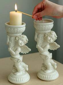 1/2 piezas Soporte de vela de ángel estilo europeo vintage, soporte de vela de pilar de resina romántico, adecuado para cena a la luz de las velas, regalo del Día de San Valentín y decoración de boda - Multicolor - Ver 10