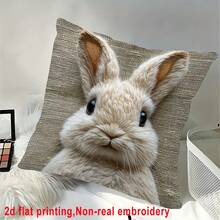 1pc Cute Rabbit Printed Pillow Cover, Non-Embroidered Plush-Like Single-Sided Printed Cushion Cover, Zipper Closure, Pillow Insert Not Included, Washable, Adorable Style, Suitable For Sofa, Bed, Living Room Decor, 2D Flat Printing - Multicolor - View 4