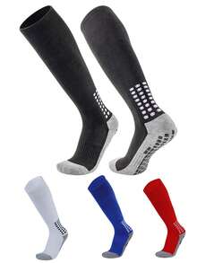 1 Pair Teenager Long Soccer Socks, Professional Anti-Slip Shock Absorbing Sports Socks, Polyester Knit Fabric, Suitable For Teenagers Above 12 Years Old Boys And Girls, All Seasons - Multicolor - View 1