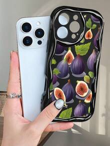 Funda protectora de lujo para teléfono con diseño de hojas de higo morado, diseño retro elegante con estética de comida, resistente a los golpes y compatible con iPhone 16ProMax/16E/16Pro/16Plus/16/15ProMax/15Pro/15Plus/15/14ProMax/14Pro/14Plus/14/13ProMax/13Pro/13/13Mini/12ProMax/12Pro/12/12Mini/11ProMax/11Pro/11/XSMAX/XR/X/XS - Blanco - Ver 9