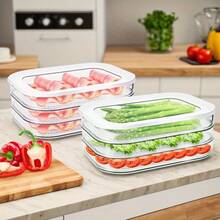 三层可叠放冰箱食品储物盒带盖 - 高强度PP材质，节省空间的垂直设计，适合存放肉类、奶酪、萨拉米香肠、午餐肉、蔬菜等。易于清洁 - 理想的家用冰箱储物工具