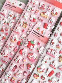 可爱粉色草莓兔卡通贴纸，萌兔女孩手工教育奖励贴纸