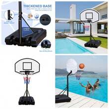 Portable Poolside Basketball Hoop System Basketball Hoop Pool Height Adjustable 3.1ft - 4.7ft With 36 Inch Backboard Indoor Outdoor Use - Black White + Iron + Adjustable Weight + Balls Sports - View 1