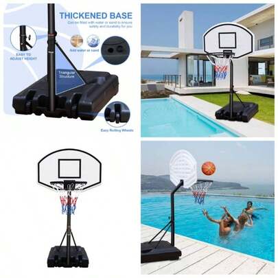 Portable Poolside Basketball Hoop System Basketball Hoop Pool Height Adjustable 3.1ft - 4.7ft With 36 Inch Backboard Indoor Outdoor Use