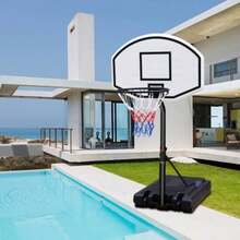 Portable Poolside Basketball Hoop System Basketball Hoop Pool Height Adjustable 3.1ft - 4.7ft With 36 Inch Backboard Indoor Outdoor Use - Black White + Iron + Adjustable Weight + Balls Sports - View 5