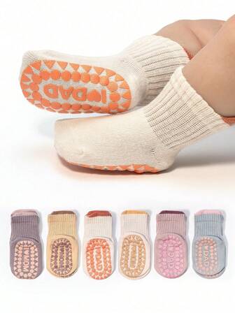 6 par halkfria strumpor med prickar för spädbarn och minimalistiska halkfria golvstrumpor för barn, lämpliga för alla årstider
