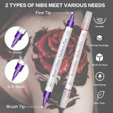1pc Temporary Dual-Headed Painting Brush, 10 Colors, Washable, Skin Drawing Pattern Marker Pen - Double Head Tattoo Pen - View 2
