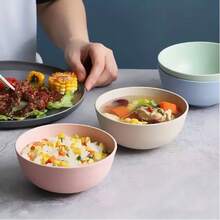 2个装马卡龙造型塑料碗，圆形，防摔，不粘光滑表面，适合盛放燕麦片、沙拉、意面、汤和米饭等菜肴 - 可选半个装 - 彩色 - 查看 3