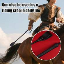 New Black Leather Horse Whip, Classic Design, Training Tool, Durable And Sturdy, Comfortable Grip, Strong Resistance. 18-Inch Horse Whip, Premium Riding Whip, Suitable For Equestrian Sports, Black, With Non-Slip Handle. - Multicolor - View 3