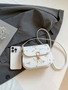 Bolso bandolera mini con bordado floral minimalista (patrón aleatorio) - Blanco - Ver 4