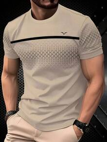 KOVSEE Men's Colorblock Striped Seagull Print Gradient Color Short Sleeve T-Shirt, Outdoor Sports Casual Daily Running Basketball Football Breathable Quick-Dry Fitness Tee, Gift For Boyfriend