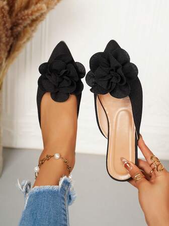 Mules planas con punta puntiaguda y lazo para mujer, mocasines deslizantes, versátiles y casuales, adecuados para vestidos, zapatos de trabajo suaves y cómodos, para primavera/verano/otoño