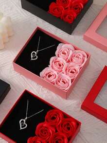 1pc Creative Valentine's Day Gift Rose Flower Jewelry Box, Window Display Gift Box, Window Soap Flower Jewelry Box, Suitable For Anniversary, Birthday, Wedding, Valentine's Day, Mother's Day (Necklace Not Included) - Multicolor - View 5