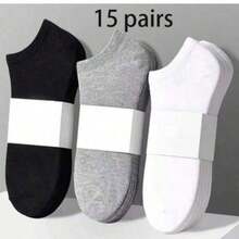 6/10/15 Pairs Women's Solid Black, White, Gray Fashion Casual Ankle Socks, Moisture-Wicking Comfortable Short Socks, Suitable For All Seasons Daily And Outdoor Wear