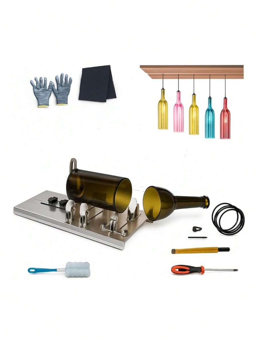 Cortadora De Botellas De Vidrio Con Hoja Ajustable con Kit Completo.  Ideal Para Manualidades. Bluelander - Plateado - Ver 1