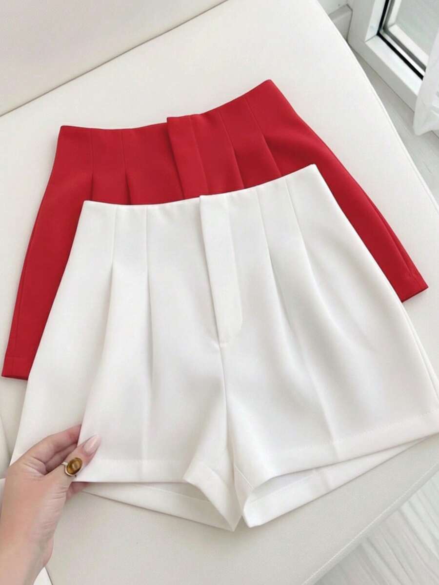 Set Of 2 Women's High-Waisted Tailored Shorts - 白色和紅色 - 查看 1