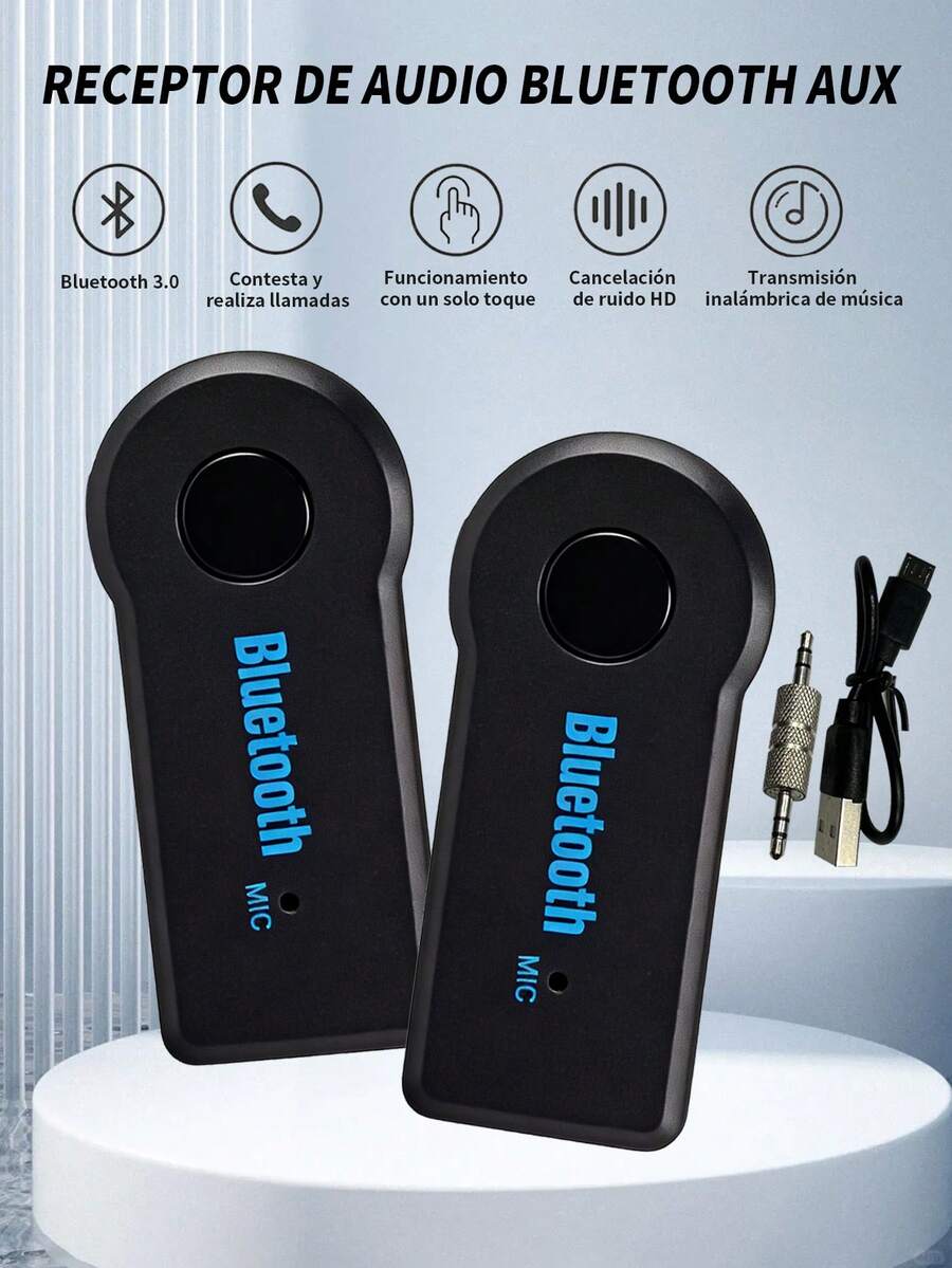 Receptor Bluetooth auxiliar para coche,Adaptador 2 En 1 Inalámbrico 5.0 Para Recepción De 3.5mm, Receptor De Manos Libres Para Auriculares Y Música Del Auto, Adaptador De Audio Auxiliar, convertidor de Audio, receptor estéreo manos libres para teléfono móvil.