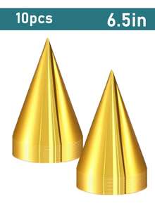 6pcs/10pcs Assorted Colorful Cone Party Hats, 6 Colors, Elastic String, Birthday Party Supplies, Holiday Party Decorations (Metallic Blue/Green/Gold/Silver/Rose Red/Red) - Multicolor - View 17