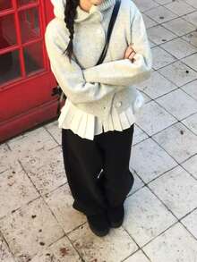 Women's Solid Color Retro Korean Style Casual Single-Breasted Cardigan Sweater - Grey - View 5