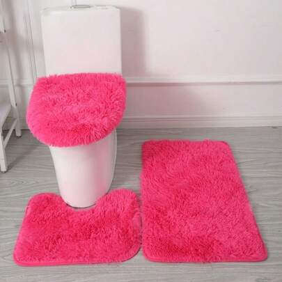 3pcs Luxury Bathroom Mat Set - Soft, Non-Slip, Absorbent, PVC Backing - Ideal For Hotels, Restaurants And Home Use, Includes U-Shaped Toilet Mat And Toilet Seat Cover For Utmost Comfort And Safety.