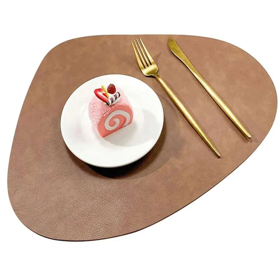 Manteles Individuales de cuero PU, posavasos de café impermeables, manteles de cocina, fáciles de limpiar, manteles de mesa de comedor de cocina sin arrugas SJ7I - Café oscuro - Ver 1