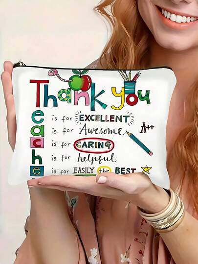 这款双面化妆包印有“致最棒的老师”字样，配有双层拉链内袋，既可作旅行洗漱包，也适合居家使用、用作零钱包和学生文具收纳包。它是圣诞节、万圣节、生日、毕业典礼的理想礼物，也是送给女性的完美之选。这款化妆包用途广泛，可作化妆袋、化妆包、洗漱包、旅行必备、邮轮旅行必备、度假必备，男女皆宜。