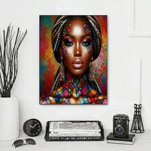 5D钻石画套装 - 女性肖像，全圆形钻石油画艺术品，15.75x15.75英寸，引人入胜的DIY工艺品，适合家居装饰，肖像主题，不含画框 - 彩色 - 查看 14