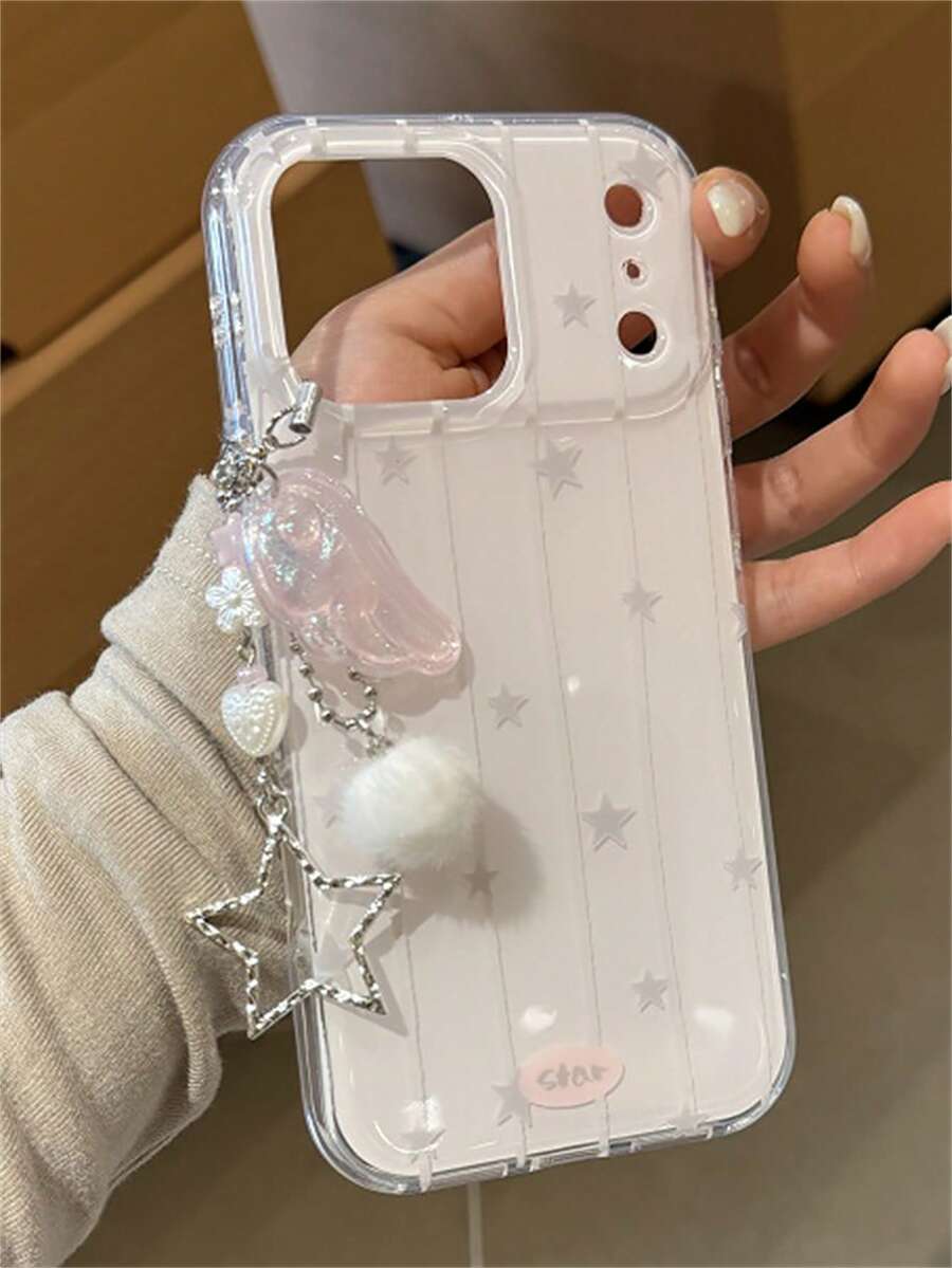 奢华可爱蝴蝶结爱心格纹亮面软壳手机壳，兼容 17/16/15/14/13/11/12 Pro Max/16/15/14 Plus，搭配时尚甜美 3D 蝴蝶腕带，防摔保护后盖