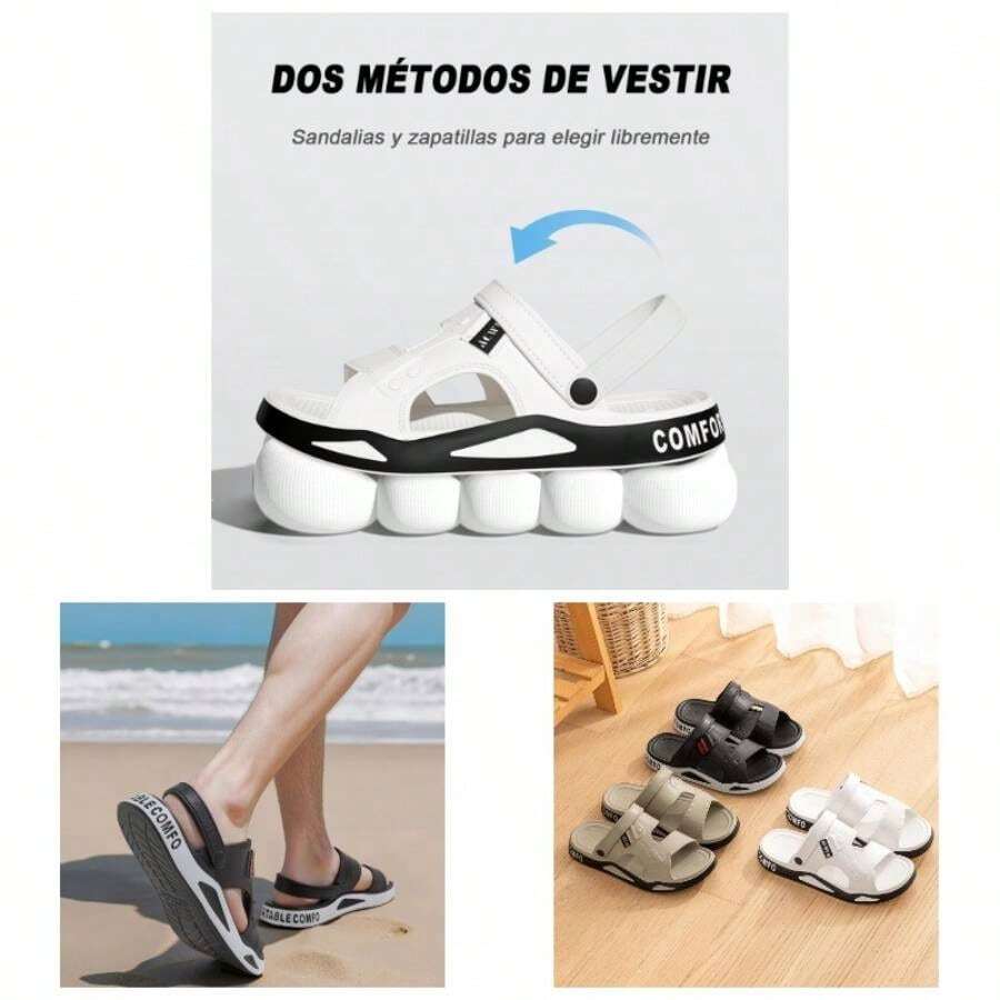 Ultra Comodas Sandalias de EVA para Hombre, Chanclas de Playa, Pantuflas Antideslizantes para Interior y Exterior, Casa, Bao - 27,0~28,0 cm D + negro - Ver 1