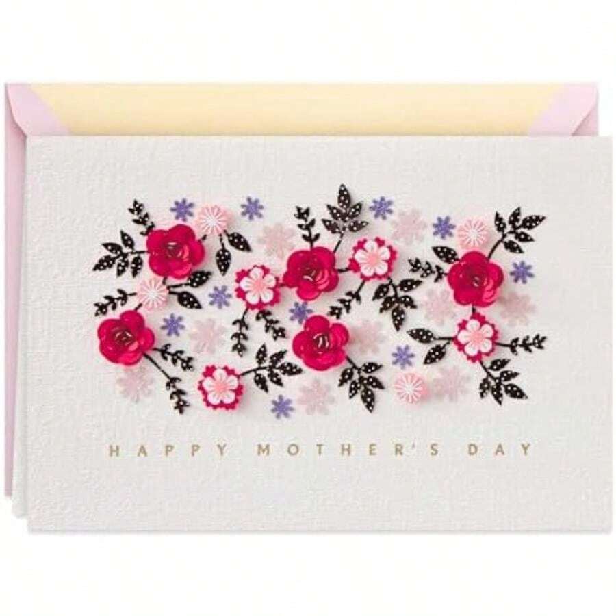 Hallmark - Tarjeta de Firma tarjeta de felicitación de día de la Madre (Little Recordatorio), Little Reminder(Flores de papel cortadas) - Multicolor - Ver 1