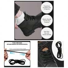 Half Round Shoes Laces, Elastic Oval Shoelaces Sneakers And Casual Shoes, 100cm/39.37 Inch - 黑色 - 查看 1