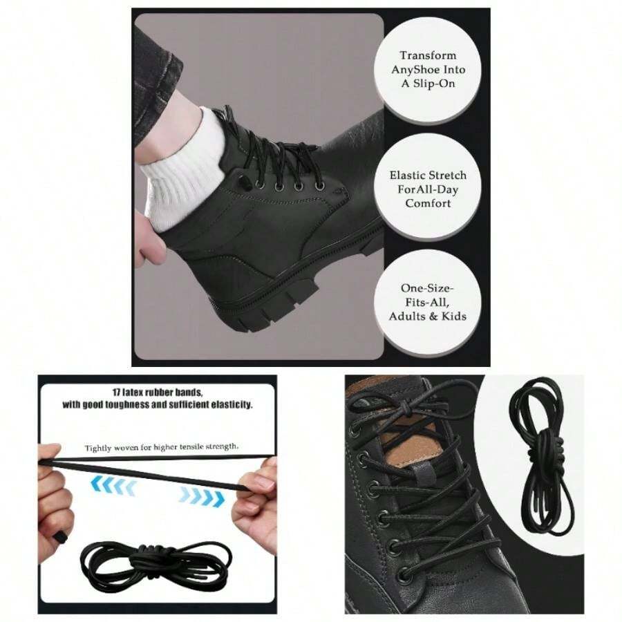 Half Round Shoes Laces, Elastic Oval Shoelaces Sneakers And Casual Shoes, 100cm/39.37 Inch - 黑色 - 查看 1