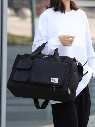 Large Zipper Duffel Bag, Foldable Travel Storage Bag Carry-On Bag, Simple Weekender Overnight Bag Beachweekend Bag Travel Bag Vacation Bags For Travel