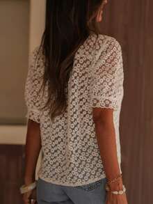 Áo sơ mi nữ SUNSTORY màu trắng mùa hè, 100% cotton, cài cúc, vạt bèo, thích hợp cho văn phòng, trường học, công sở và các dịp khác, phong cách thanh lịch thường ngày, công sở thường nhật. - trắng - Xem 6