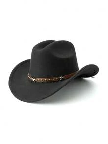 1Pc Back To School Western Cowboy Hat, Unisex, Felt Soft Woolen Hat, Belt Buckle Cowboy Hat, Suitable For Halloween, Holiday Parties, Daily Leisure, Etc - Style 1 - View 15