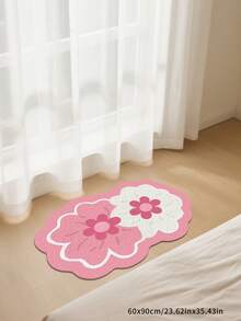 1pc Sweet Pink Floral Long Carpet, Bedroom Bedside Decorative Mat, Ins Style Fluffy Pink Flower Rug, Asymmetrical Size With 1-5cm Cutting Error, Hallway Long Carpet, Rug, Long Carpet, Area Small Rug, Mat, Home Decor, Area Rug, Living Room Area Rug, Living Room Home Decor, Room Decor, Plush Carpet, Furry Carpet, Autumn/Winter Carpet, Thick/Fluffy, Washable Carpet