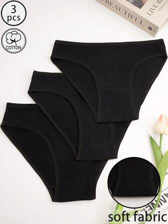 3pcs Women Simple Basic Seamless Briefs, Breathable & Comfortable Underwear