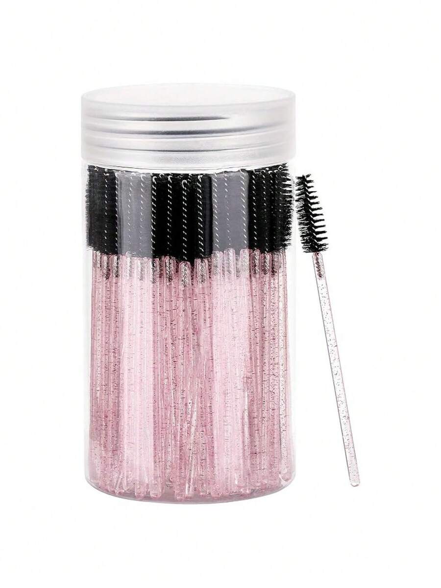 100 Pcs Disposable Mascara Wands, Crystal Eyebrow Spoolies Brush For Eyelash Extensions, Lash Brushes With Container (Black, Pink) - Multicolor - View 1