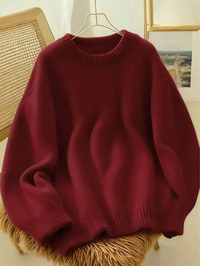 كنزة محبوكة لون سادة ناعمة ودافئة للنساء، ملابس كاجوال للخريف