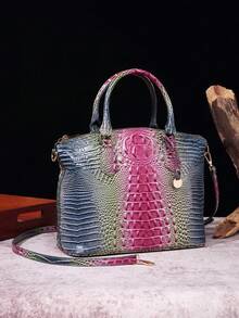 Luxurious Crocodile Pattern Cross-Body Top-Handle Bag - High-End Fashion Handbag For Women's Work And Daily Use - Premium Quality, Stylish Design, Multiple Pockets, Adjustable Strap - Hoa hồng + Xanh dương - Xem 3