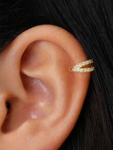 1pc S925 Sterling Silver Double Hoop Single Row Diamond Nose Ring, Ear Cuff, Earring, Cartilage Hoop, Ear Climber, Ear Jacket - Double Layer Full Diamond Nose Ring - View 8