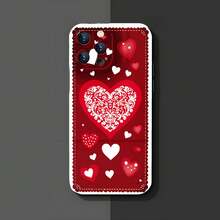 1PC Phone Case,  Red Heart Pattern Print Design , Stylish Phone Case, Phone Decoration, All-around Lens Protection, Creative Small Gift, Funny Gift for Boys and Girls - ブラック - チェックする 3