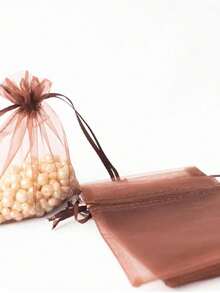 5/20 pièces Lot de sacs en organza de couleur unie, sacs cadeaux pour emballage de bonbons et chocolats, sacs en maille, sacs cadeaux à cordon pour rangement de bagues et boucles d'oreilles - Marron - Voir 7