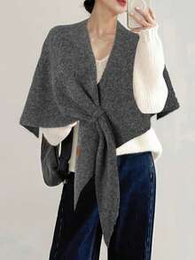 1pc Minimalist High-Quality Wool Blend Solid Color Triangle Scarf, Women Fashion Versatile Triangle Shawl Wrap, Neck Warmer - Multicolor - View 9