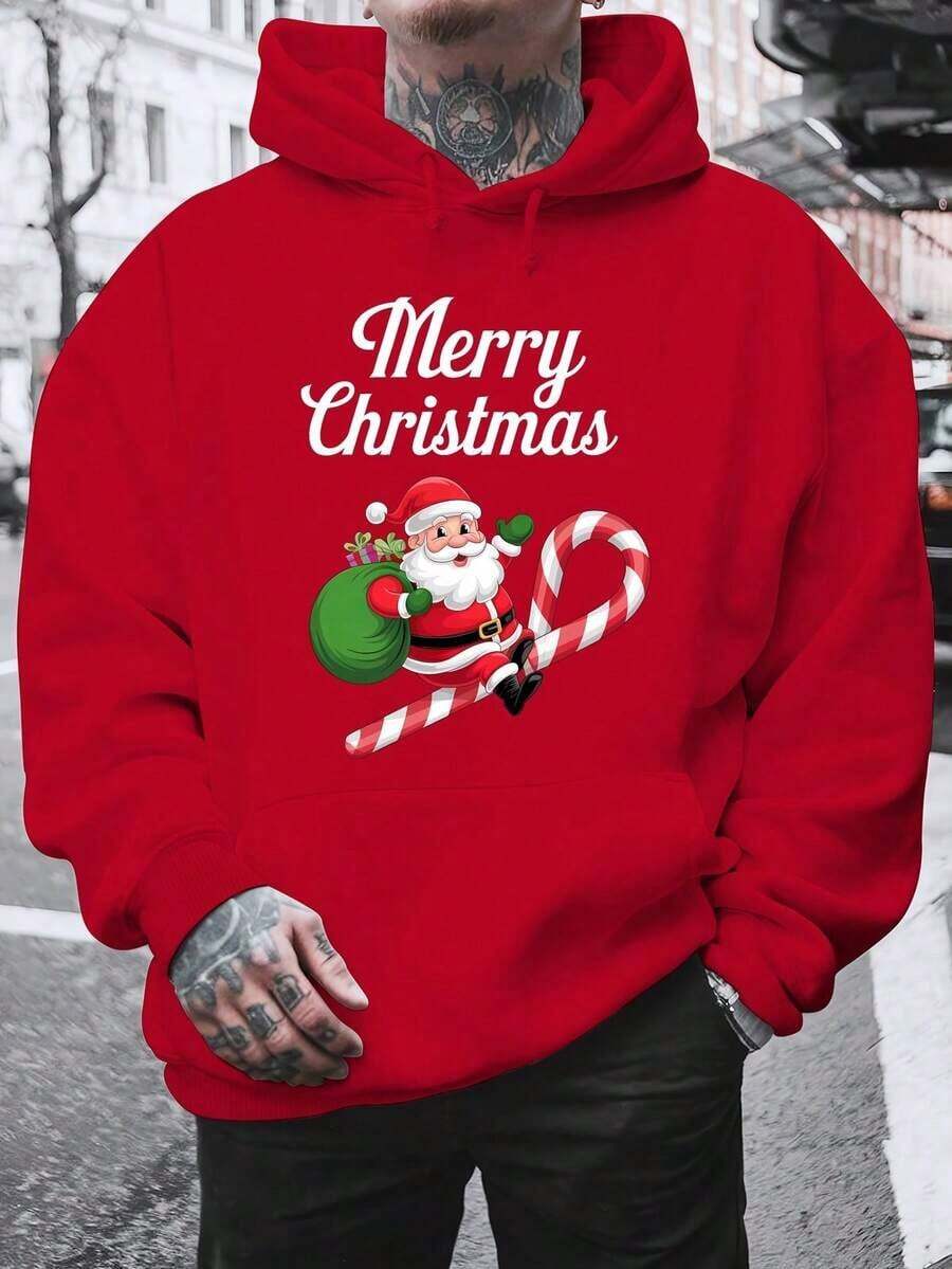 Sudadera con capucha con cordón y estampado de letras para hombre, para otoño - Rojo - Ver 1